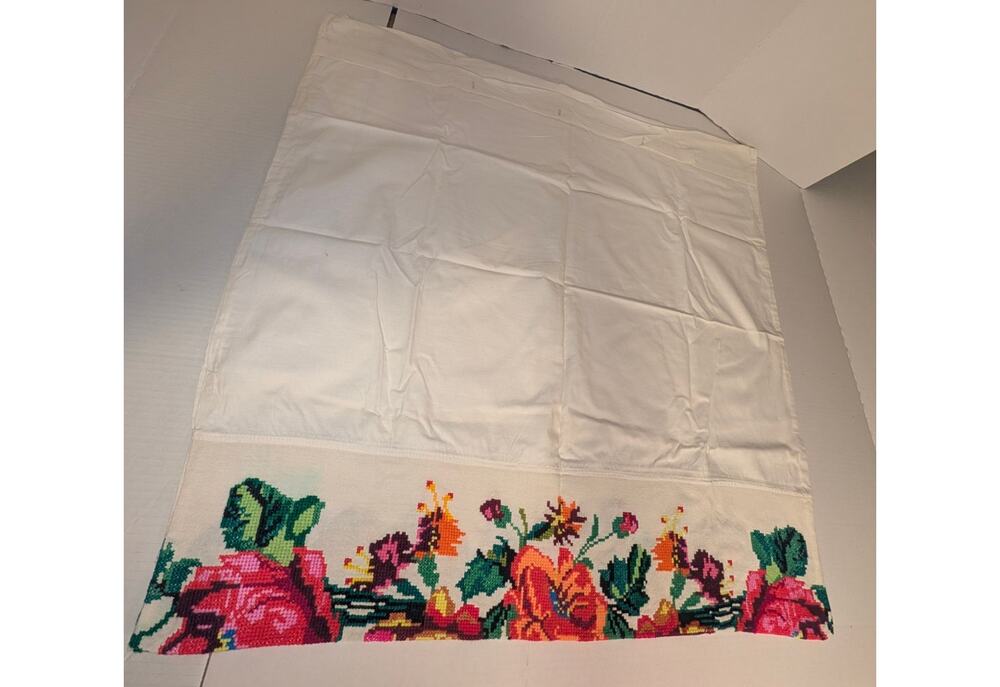 Beautiful Vintage Handmade Ukrainian Rushnyk Cross Stitched Floral Pillow Duvet